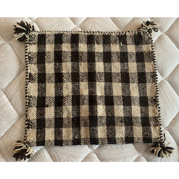Plaid Checkerboard Pillow Cover Sham Textured Tweed Brown Beige Vintage MCM 70s - Picture 6 of 8